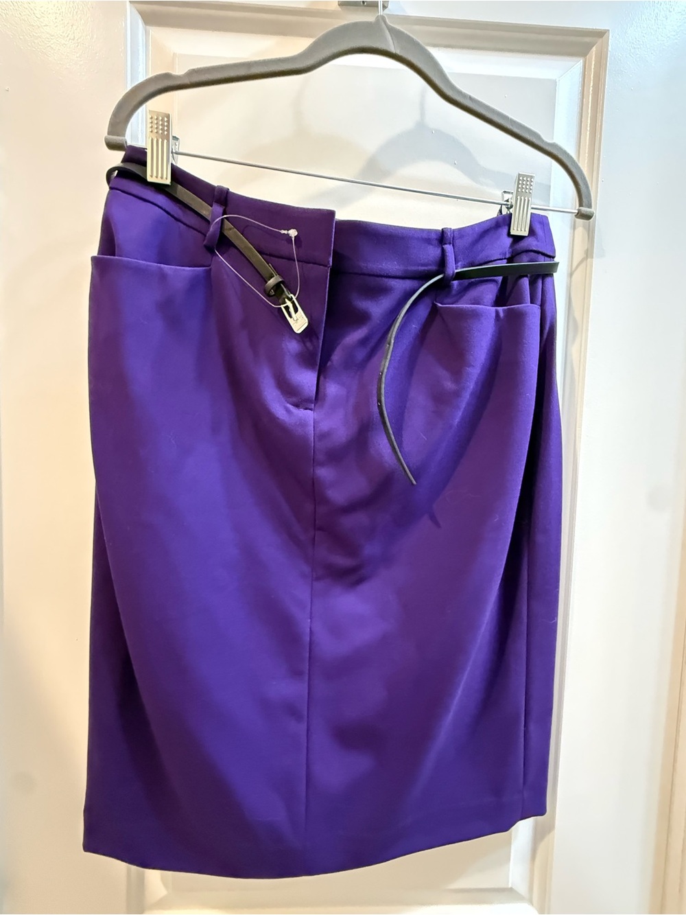 Calvin Klein Violet Pencil Skirt with Thin Belt Accent - New